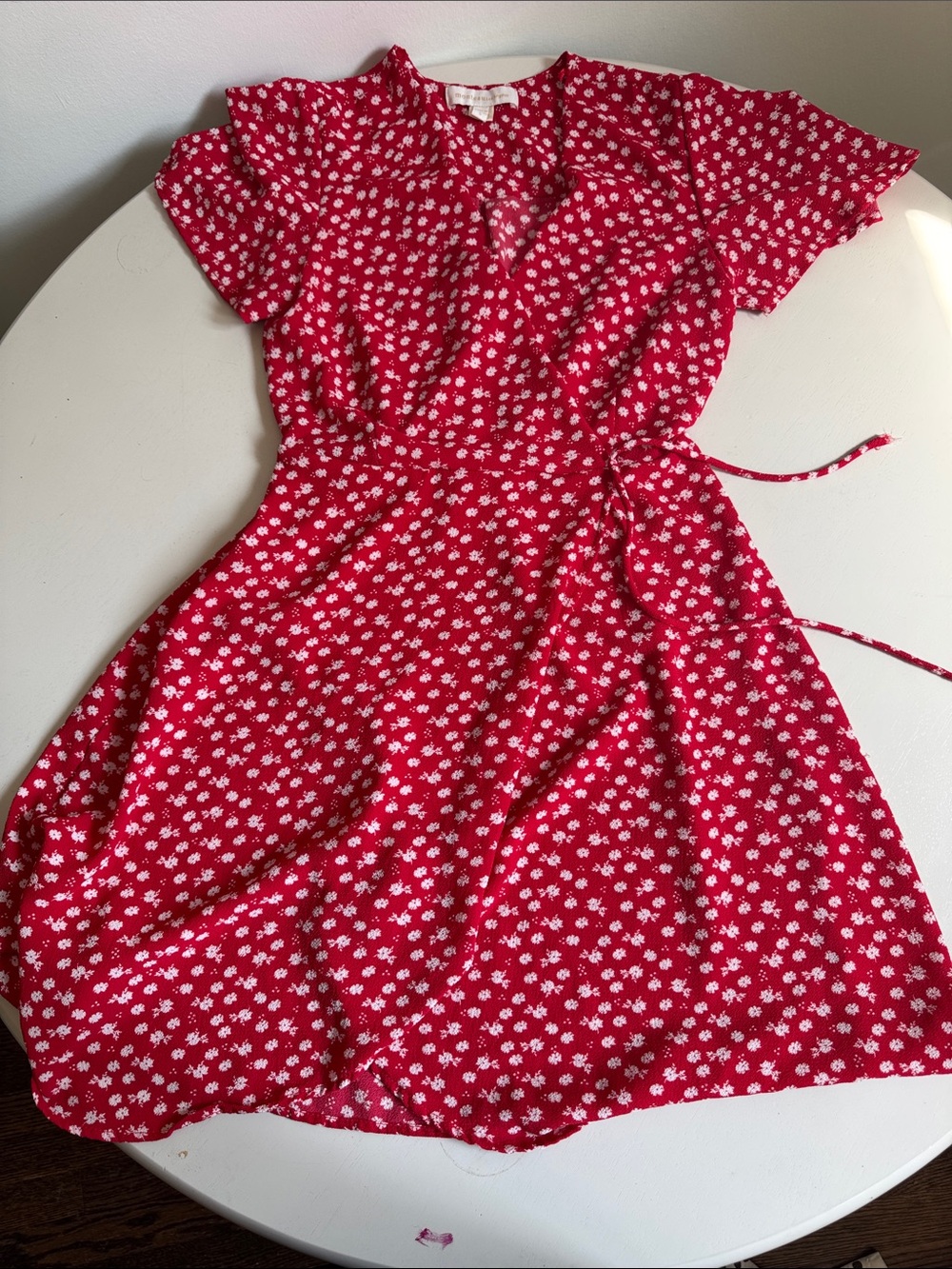 Monteau Red Floral Tie-Waist Dress